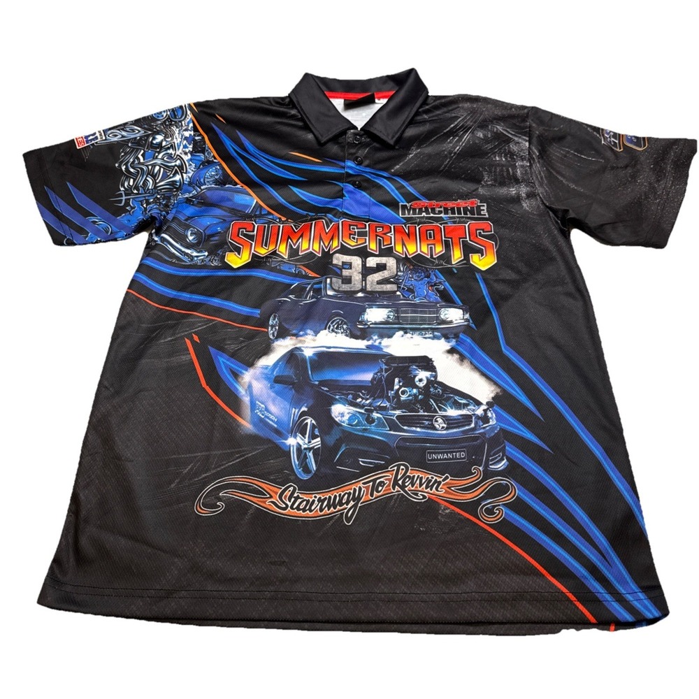 Summernats 32 Street Machine Mens Polo Shirt Medium Black Car Graphic Rare Spare